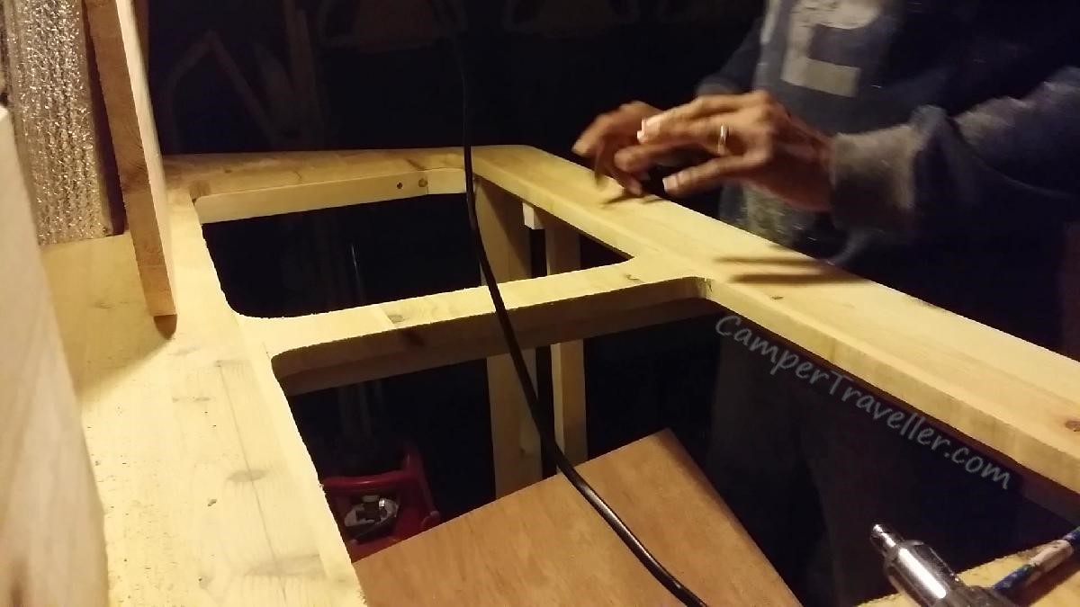 Kitchen worktop after cuts for the sink and the cooker